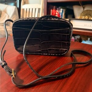 Zara Black Croc-Embossed Leather Crossbody Bag